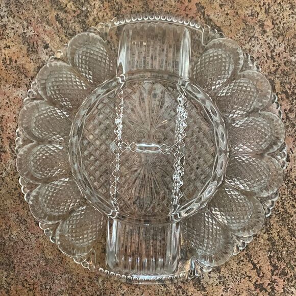 Deviled Boiled Egg Vintage Textured Beaded Separated Glass Tray Serving Platter - Picture 2 of 3